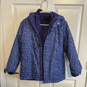 Purple & Blue Ski Puffer Jacket with Hood